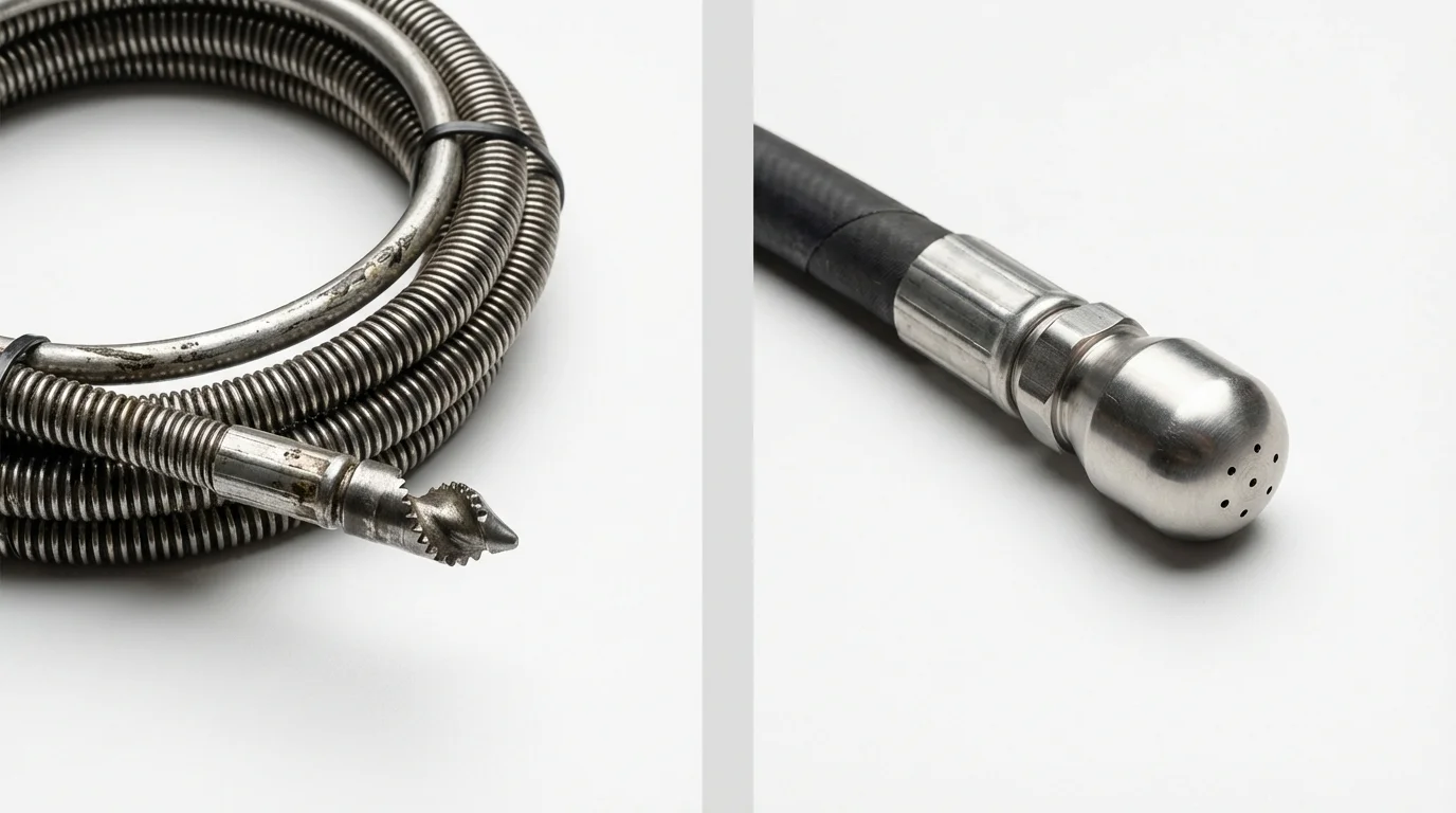 Drain snake cable and hydro jetting nozzle used for drain cleaning in Congers, NY