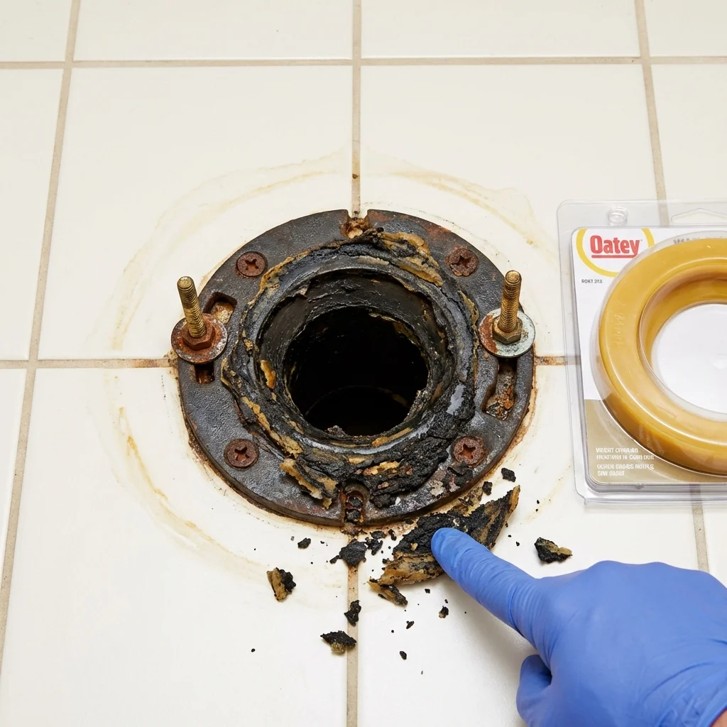 Failed wax ring showing water seepage at the base of a toilet in a Congers, NY home