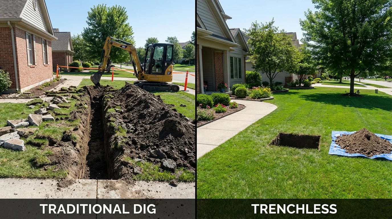 Trenchless sewer repair with minimal yard damage versus traditional excavation in Congers, NY